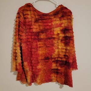 Kim Rogers Womens‎ Size Large L Ruffle Red Orange Floral Blouse Fairy Grunge